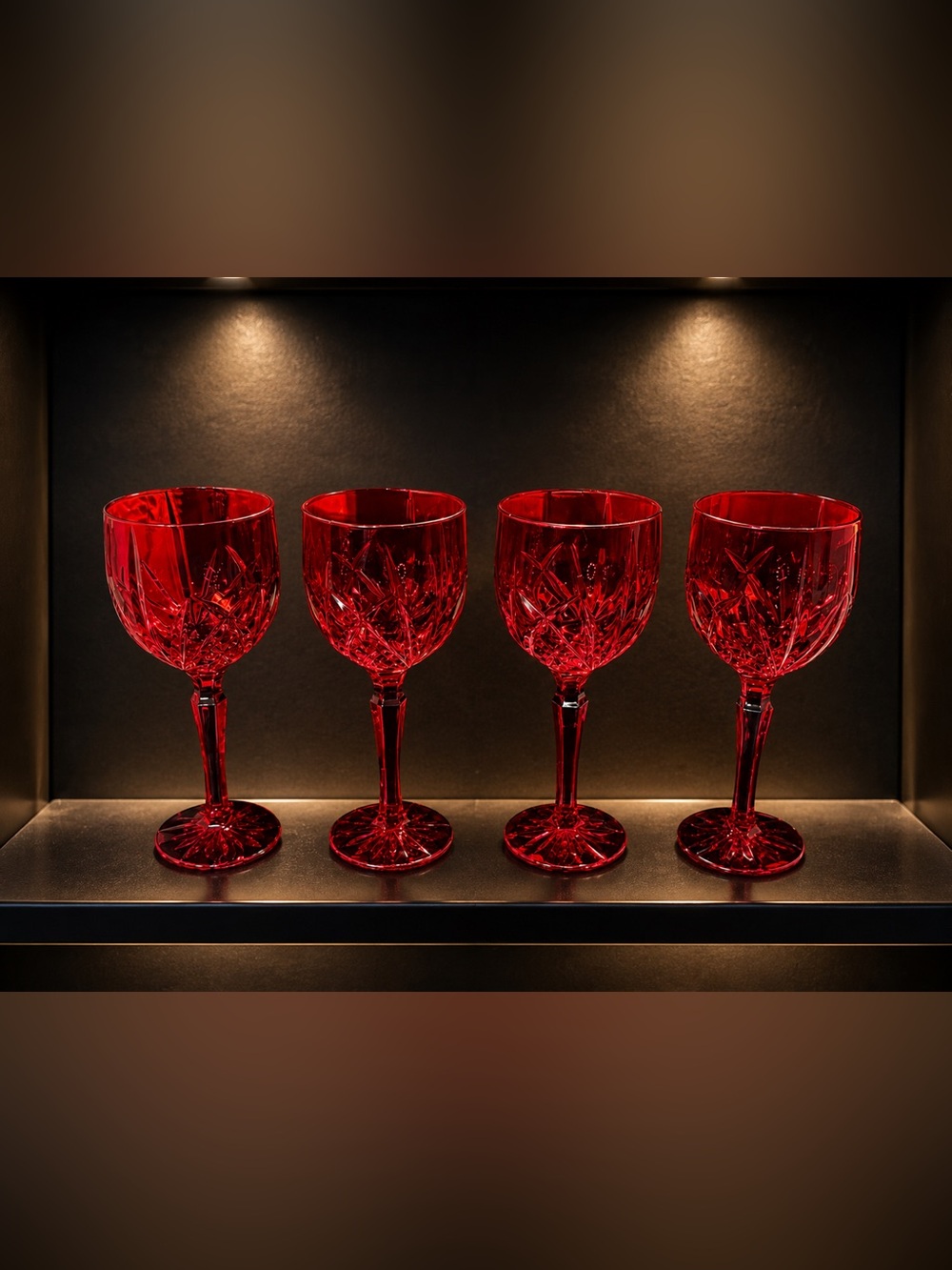 Set of 4 Waterford Marquis Crystal Brookside Red Water Goblets 8.5"H